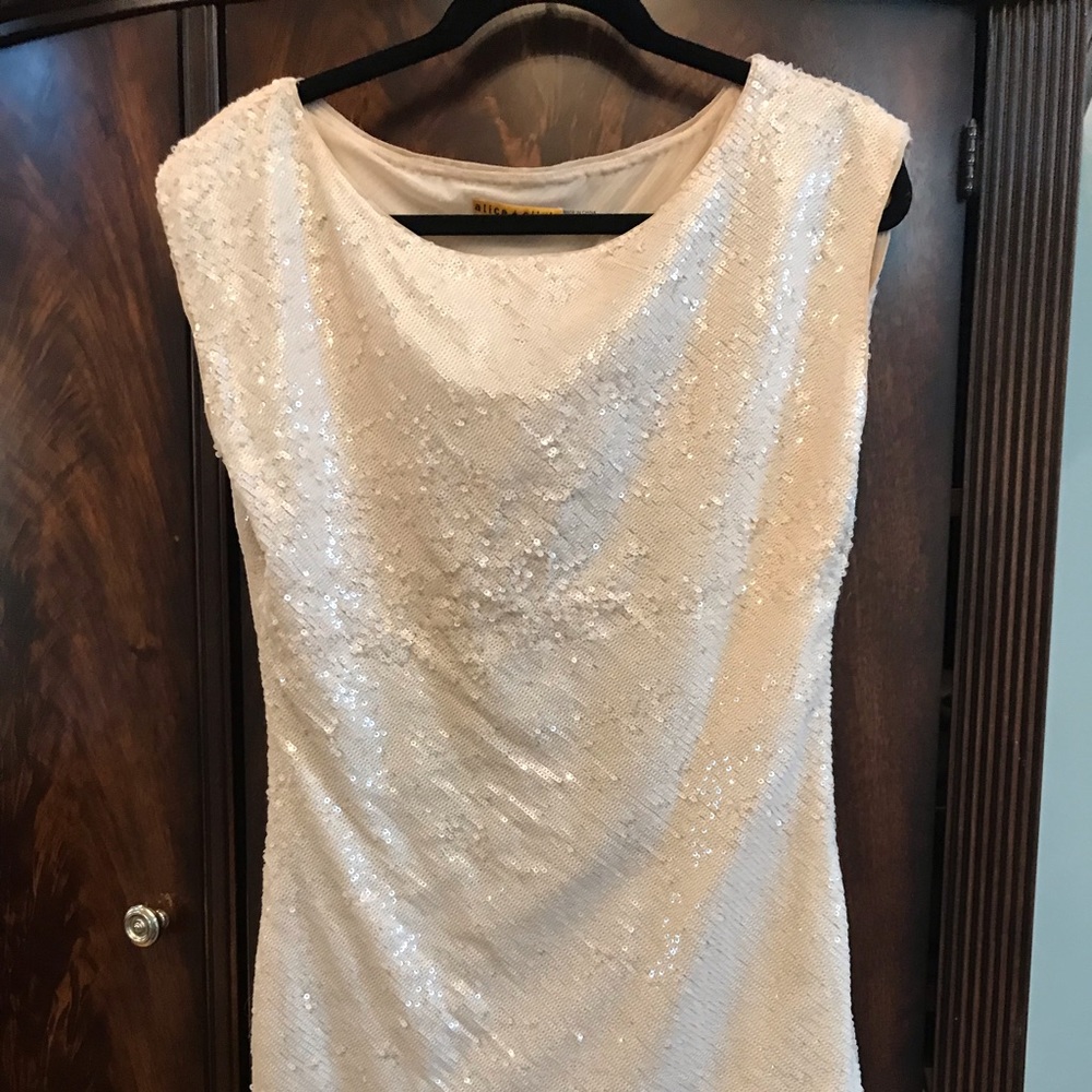 Alice + Olivia sequin cream mini dress